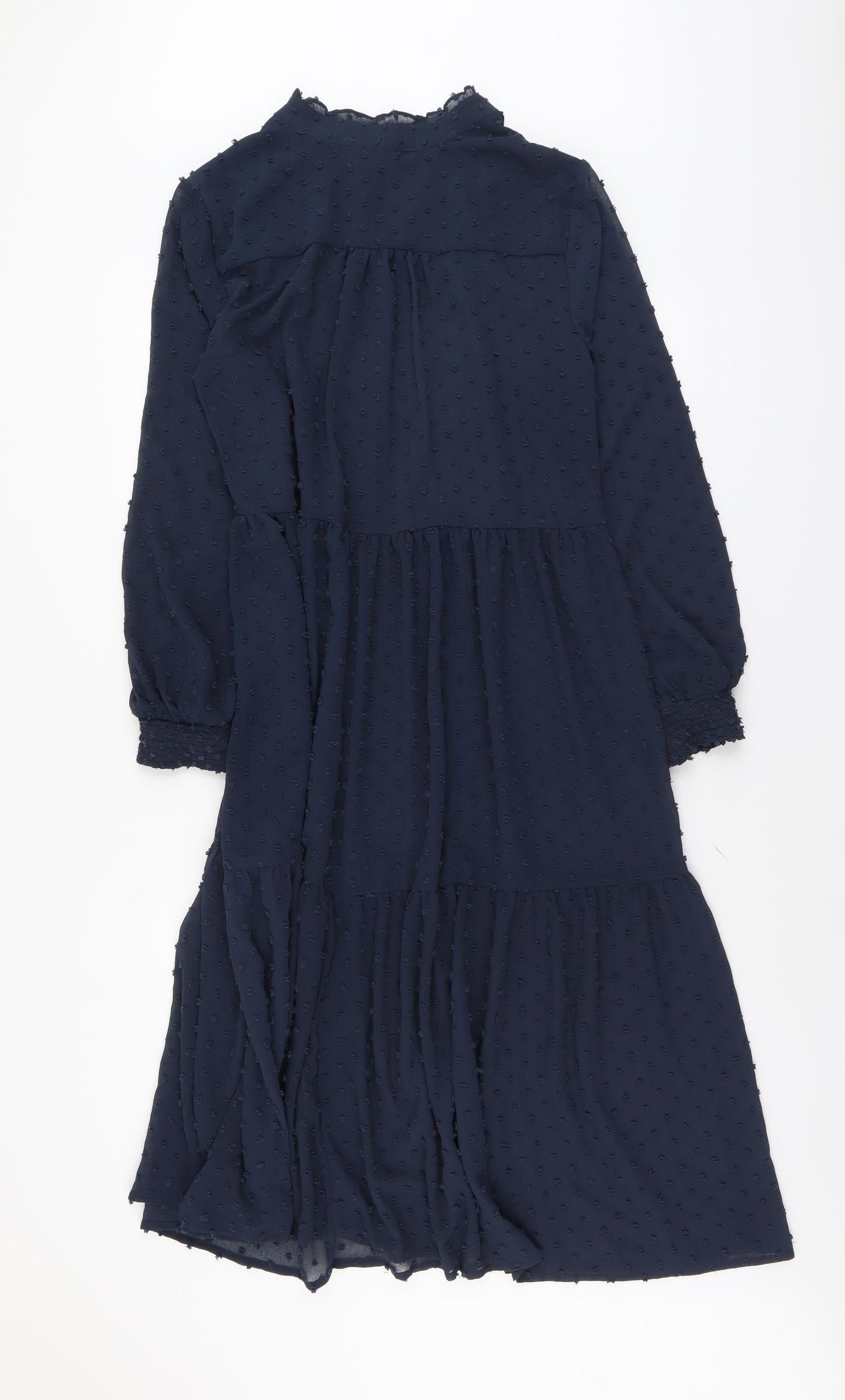 Miss Selfridge Womens Blue Polyester Shirt Dress Size 12 Round Neck Button