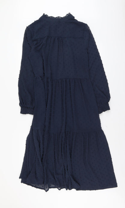 Miss Selfridge Womens Blue Polyester Shirt Dress Size 12 Round Neck Button