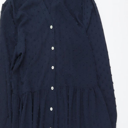 Miss Selfridge Womens Blue Polyester Shirt Dress Size 12 Round Neck Button