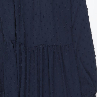 Miss Selfridge Womens Blue Polyester Shirt Dress Size 12 Round Neck Button