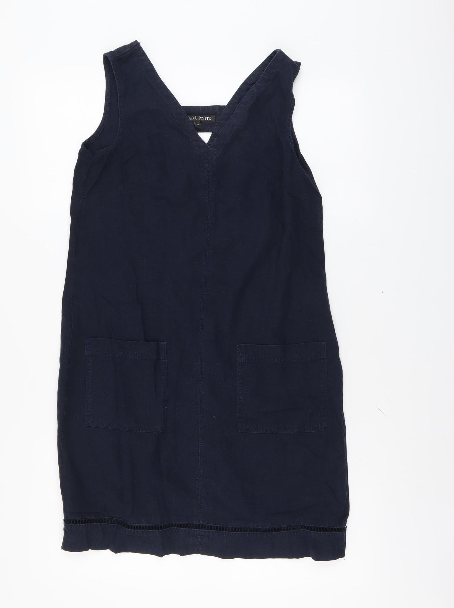 NEXT Womens Blue Linen A-Line Size 6 V-Neck Pullover