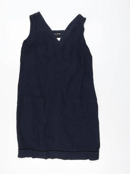 NEXT Womens Blue Linen A-Line Size 6 V-Neck Pullover