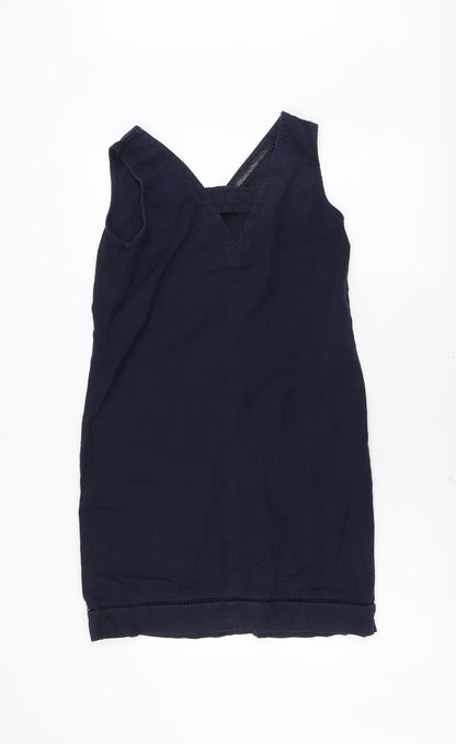 NEXT Womens Blue Linen A-Line Size 6 V-Neck Pullover