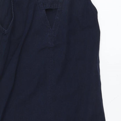 NEXT Womens Blue Linen A-Line Size 6 V-Neck Pullover