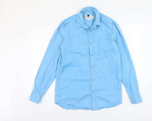 Topman Mens Blue Cotton Button-Up Size S Collared Button