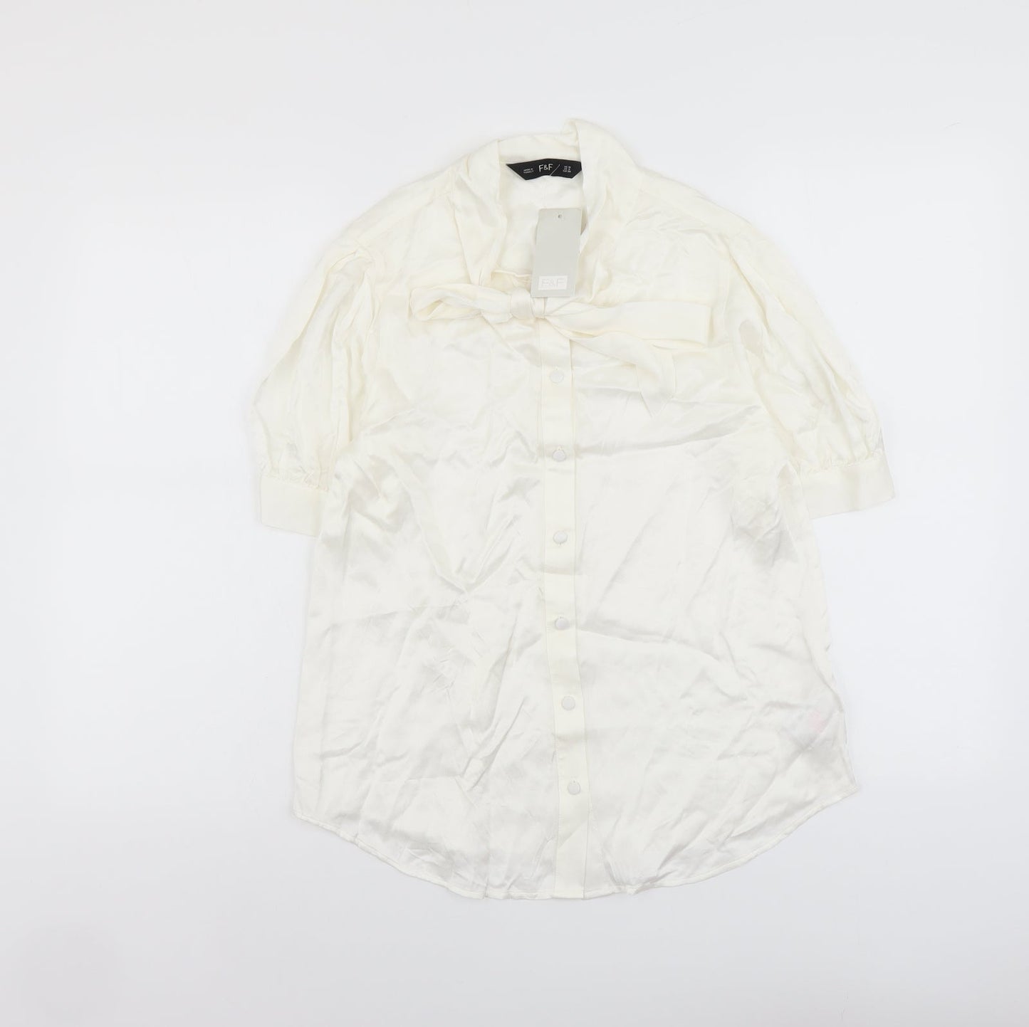 F&F Womens Ivory Viscose Basic Button-Up Size 10 V-Neck