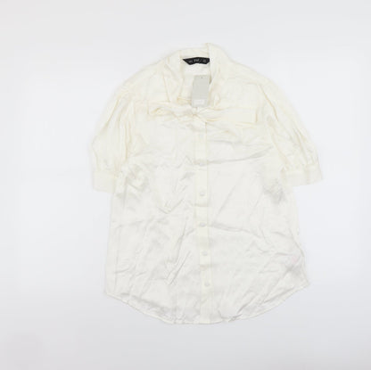 F&F Womens Ivory Viscose Basic Button-Up Size 10 V-Neck