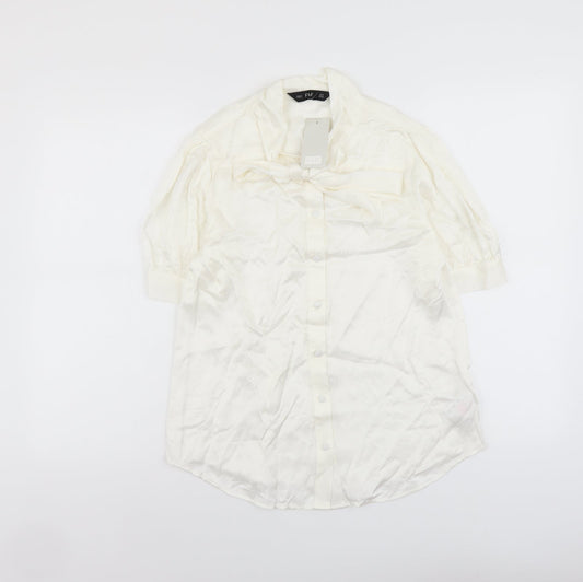 F&F Womens Ivory Viscose Basic Button-Up Size 10 V-Neck