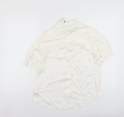 F&F Womens Ivory Viscose Basic Button-Up Size 10 V-Neck