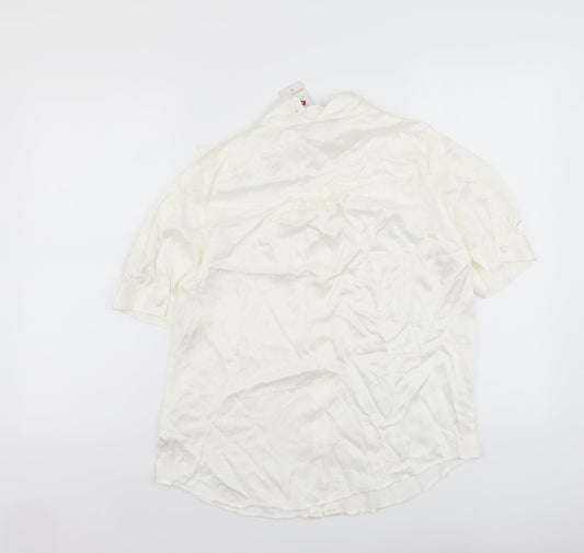 F&F Womens Ivory Viscose Basic Button-Up Size 10 V-Neck