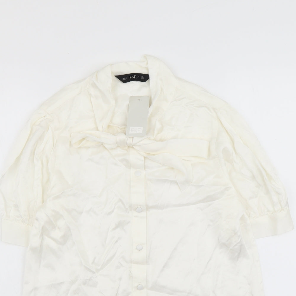F&F Womens Ivory Viscose Basic Button-Up Size 10 V-Neck