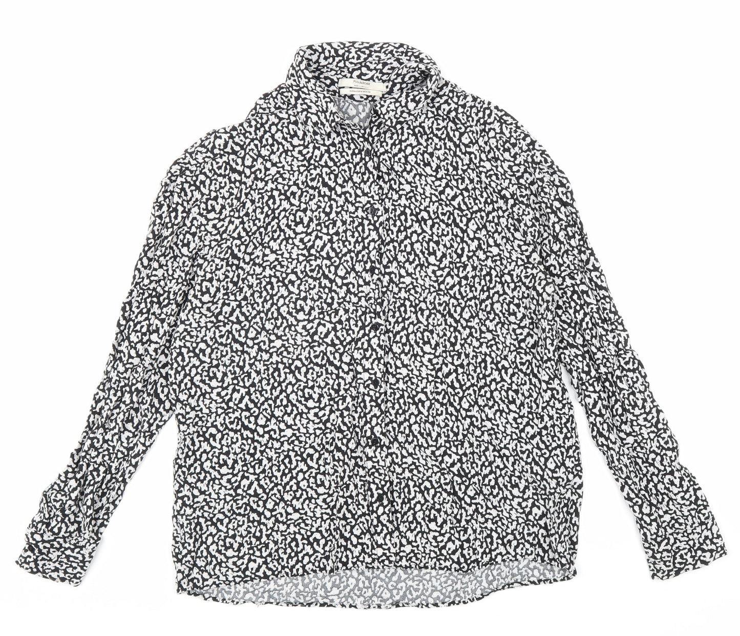 Womens UK Size M Pull&Bear Black Basic Button-Up