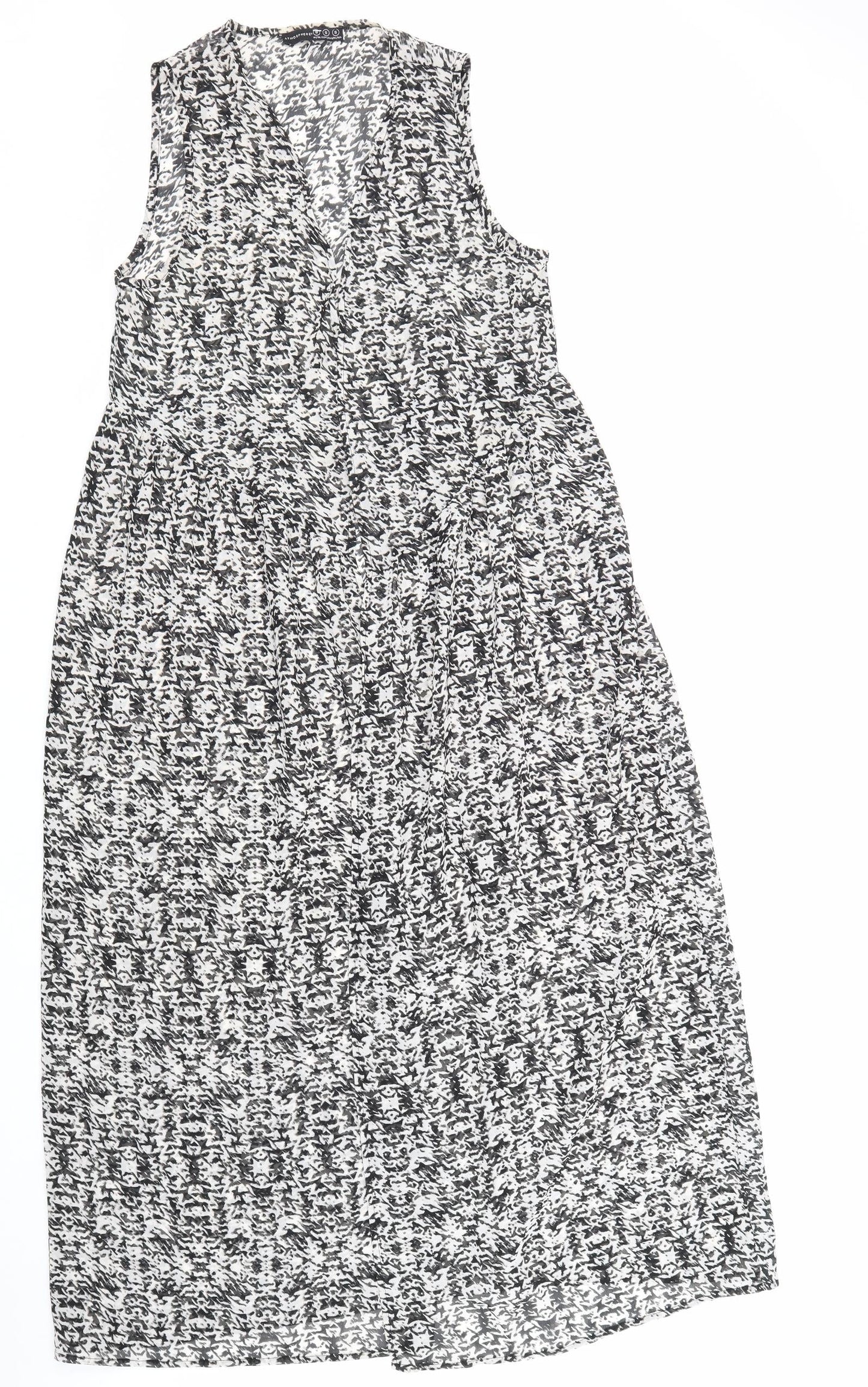 Atmosphere Womens Black Geometric Polyester Maxi Size S V-Neck Pullover