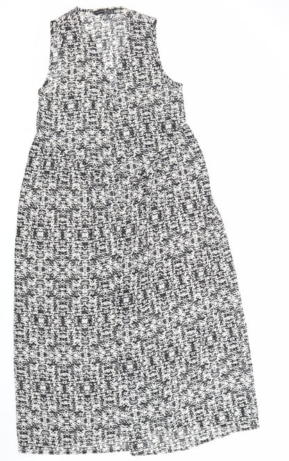 Atmosphere Womens Black Geometric Polyester Maxi Size S V-Neck Pullover