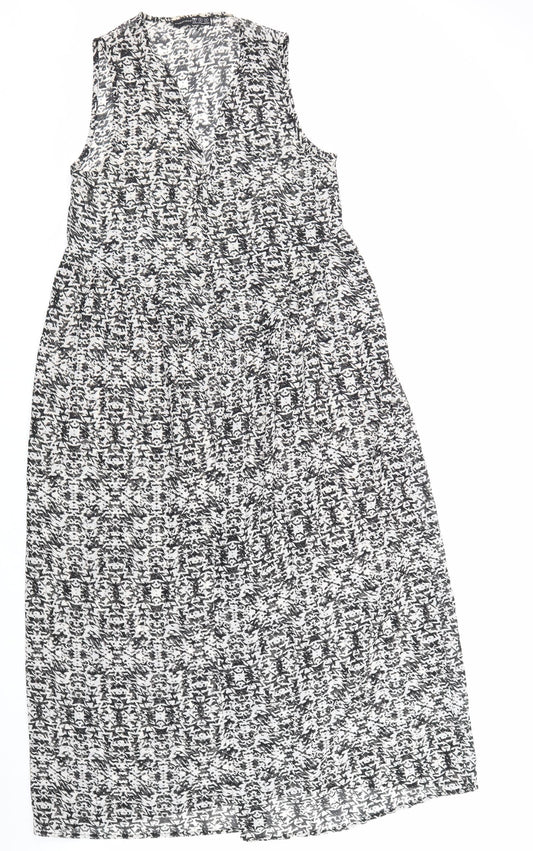 Atmosphere Womens Black Geometric Polyester Maxi Size S V-Neck Pullover