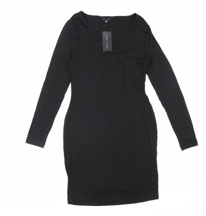 New Look Womens Black Viscose A-Line Size 10 V-Neck Pullover