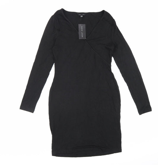 New Look Womens Black Viscose A-Line Size 10 V-Neck Pullover
