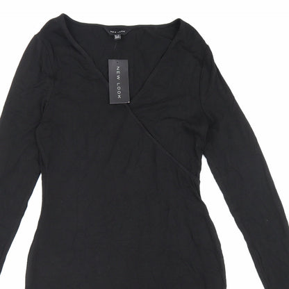 New Look Womens Black Viscose A-Line Size 10 V-Neck Pullover