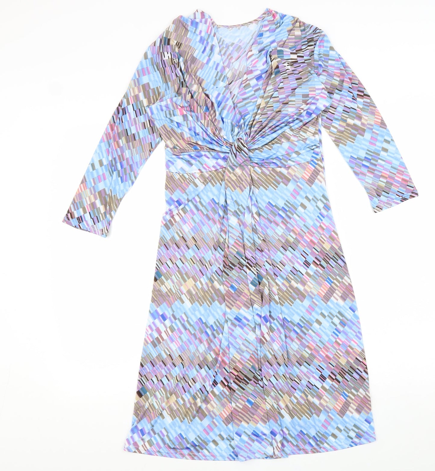 Faeirique En France Womens Multicoloured Geometric Polyester A-Line Size 8 V-Neck Pullover