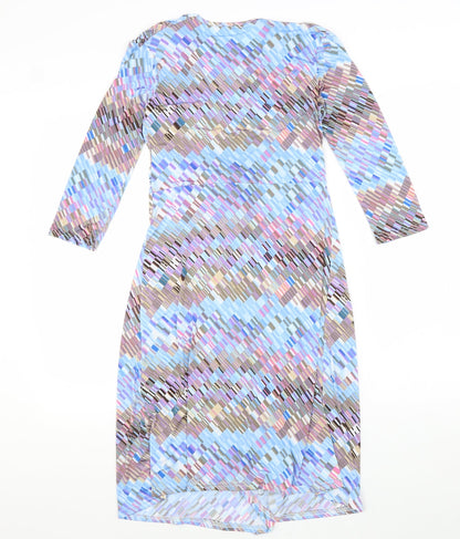 Faeirique En France Womens Multicoloured Geometric Polyester A-Line Size 8 V-Neck Pullover