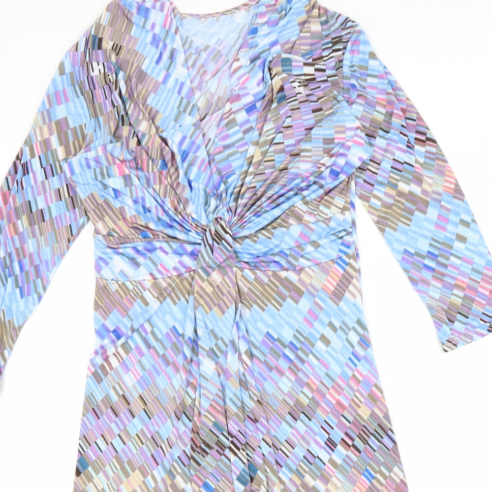 Faeirique En France Womens Multicoloured Geometric Polyester A-Line Size 8 V-Neck Pullover