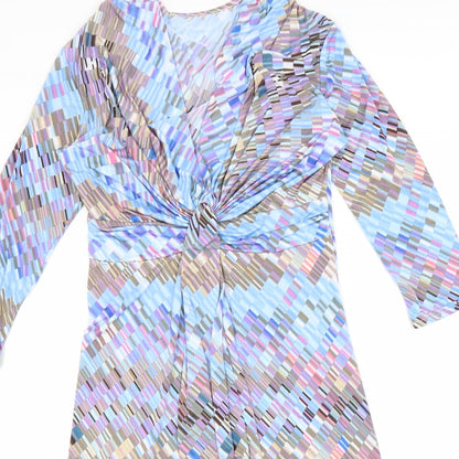 Faeirique En France Womens Multicoloured Geometric Polyester A-Line Size 8 V-Neck Pullover
