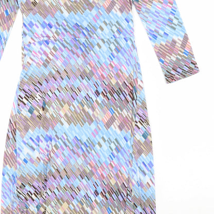 Faeirique En France Womens Multicoloured Geometric Polyester A-Line Size 8 V-Neck Pullover
