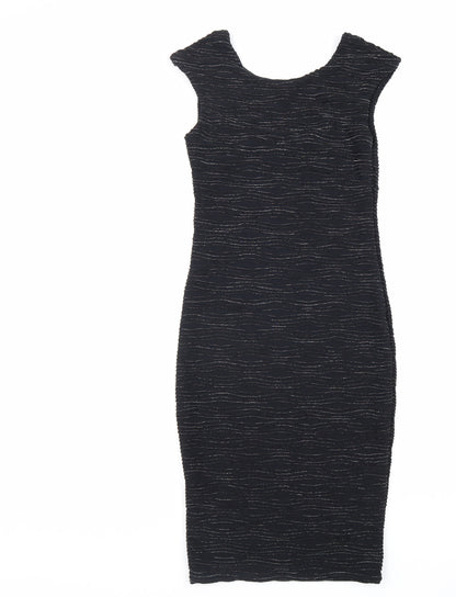 Preworn Womens Black Polyester Pencil Dress Size 10 V-Neck Pullover