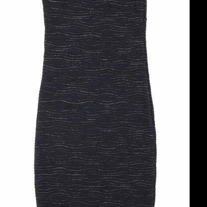 Preworn Womens Black Polyester Pencil Dress Size 10 V-Neck Pullover