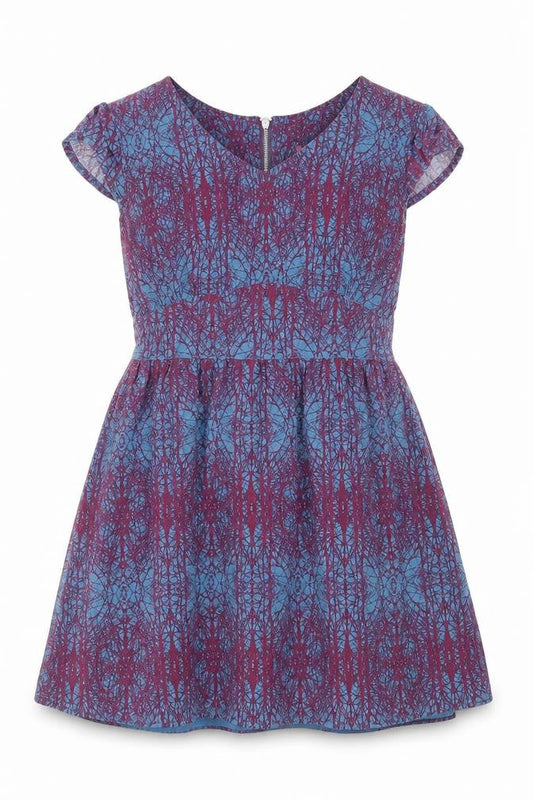 Ness Womens Blue Geometric Viscose A-Line Size 10 V-Neck Zip