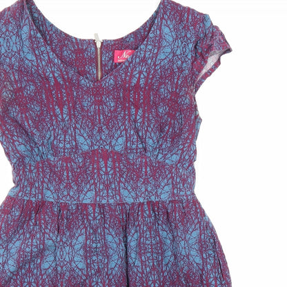 Ness Womens Blue Geometric Viscose A-Line Size 10 V-Neck Zip