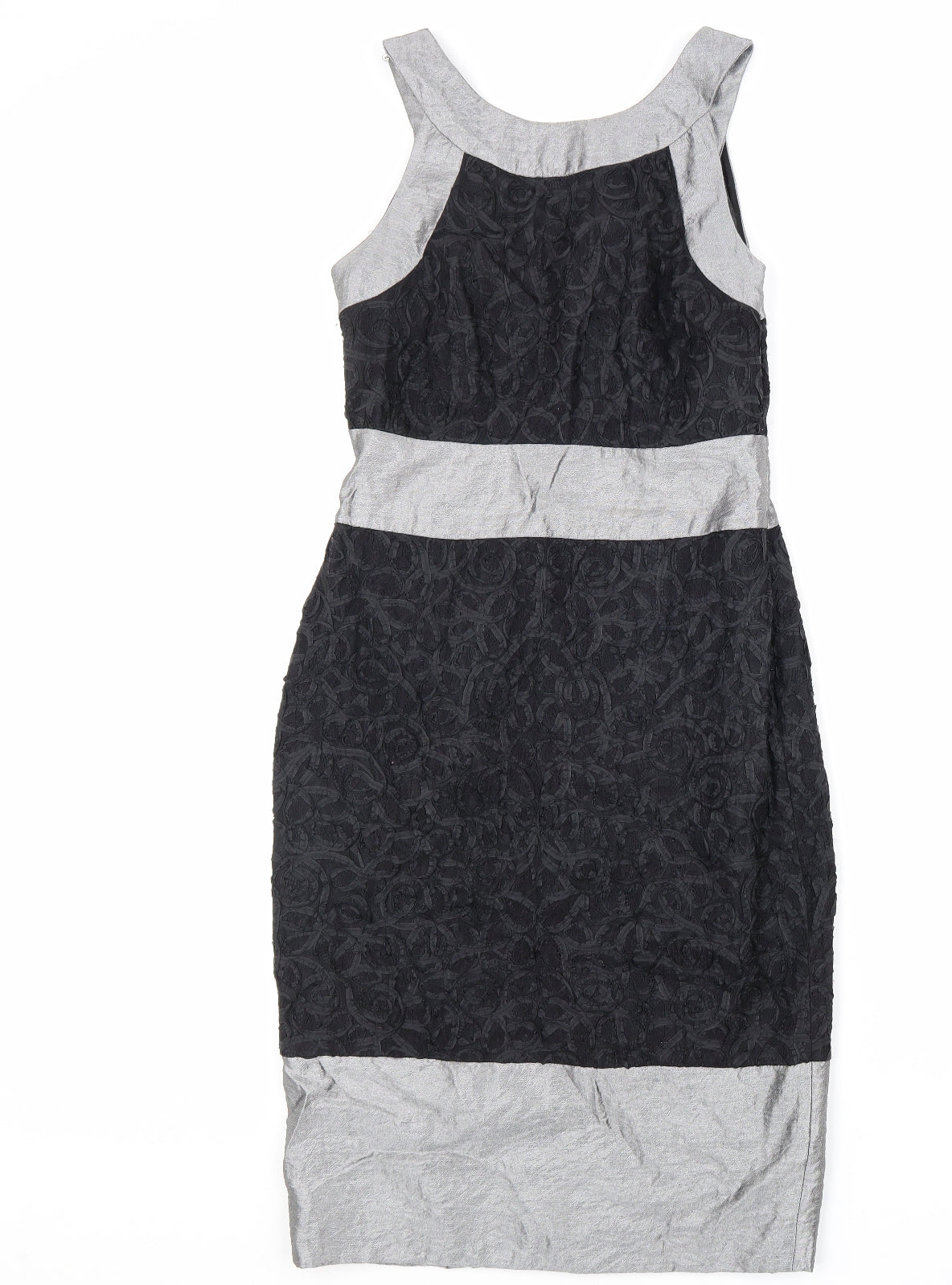 Coast Womens Black Geometric Viscose Bodycon Size 10 Round Neck Zip