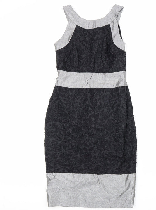 Coast Womens Black Geometric Viscose Bodycon Size 10 Round Neck Zip