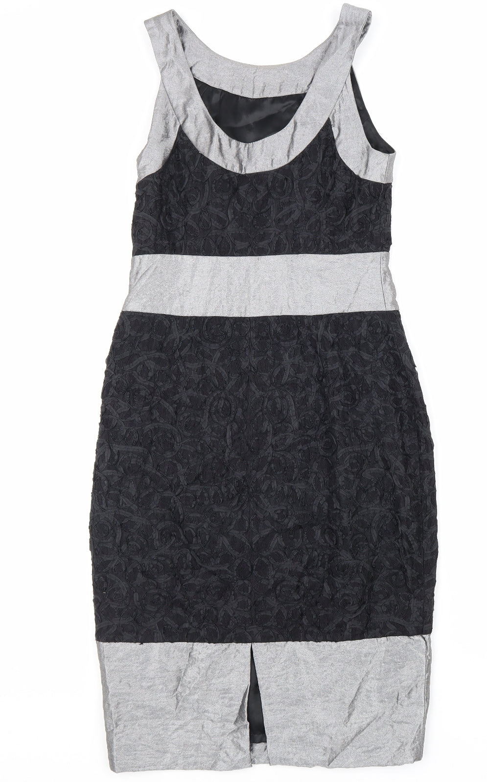 Coast Womens Black Geometric Viscose Bodycon Size 10 Round Neck Zip