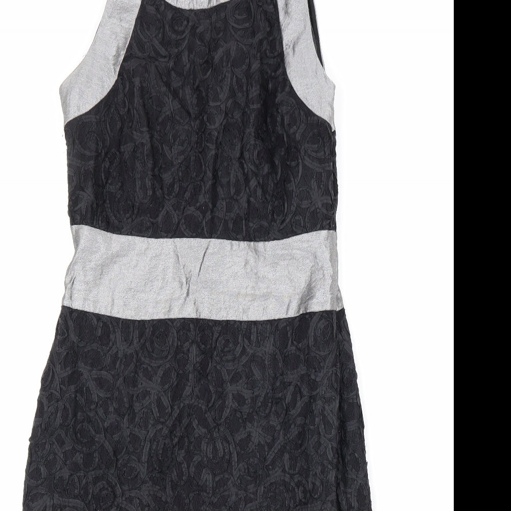 Coast Womens Black Geometric Viscose Bodycon Size 10 Round Neck Zip