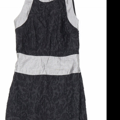 Coast Womens Black Geometric Viscose Bodycon Size 10 Round Neck Zip