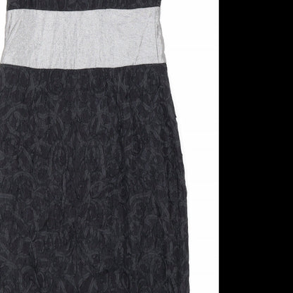 Coast Womens Black Geometric Viscose Bodycon Size 10 Round Neck Zip