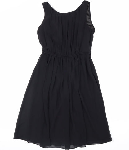 Preworn Womens Black Polyester A-Line Size 8 V-Neck Zip