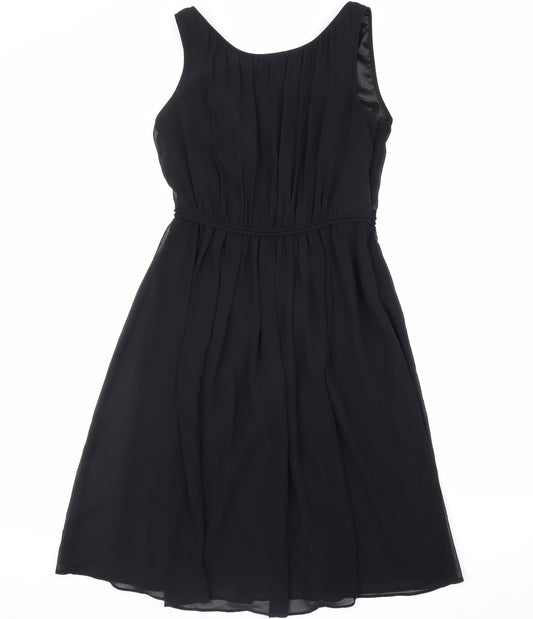 Preworn Womens Black Polyester A-Line Size 8 V-Neck Zip
