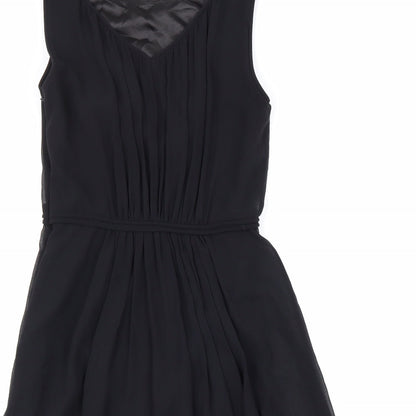 Preworn Womens Black Polyester A-Line Size 8 V-Neck Zip