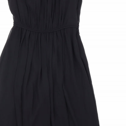 Preworn Womens Black Polyester A-Line Size 8 V-Neck Zip