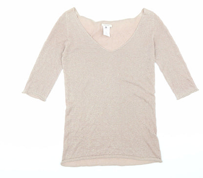 Devotion Womens Beige Viscose Basic Blouse Size L V-Neck