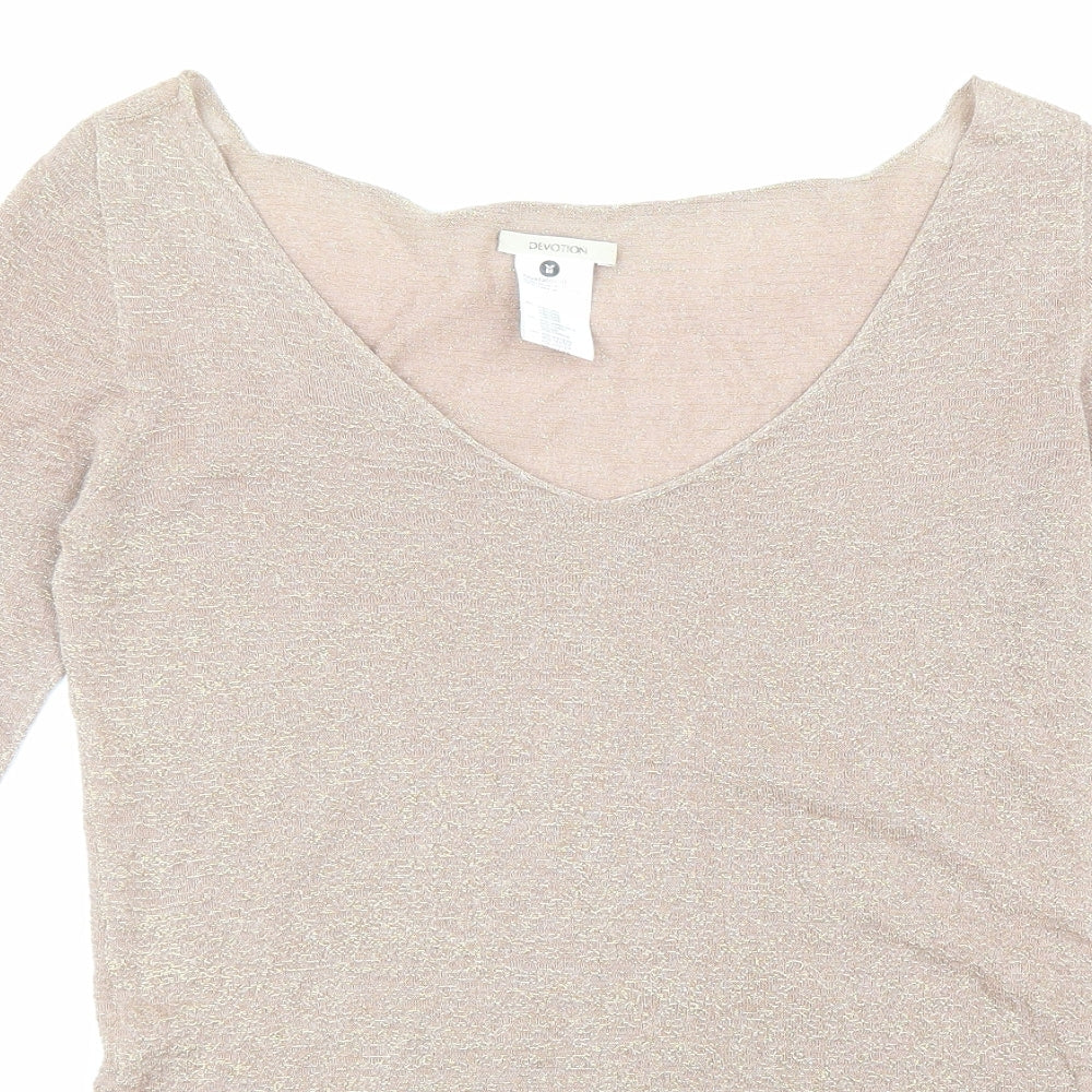Devotion Womens Beige Viscose Basic Blouse Size L V-Neck
