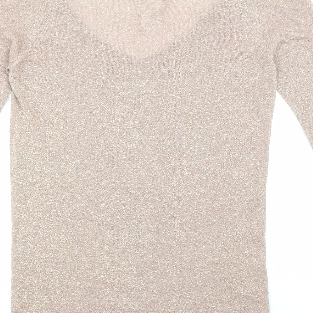 Devotion Womens Beige Viscose Basic Blouse Size L V-Neck
