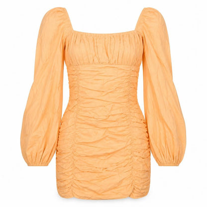 In the Style Womens Orange 100% Cotton Pencil Dress Size 6 Square Neck Zip - Ruched