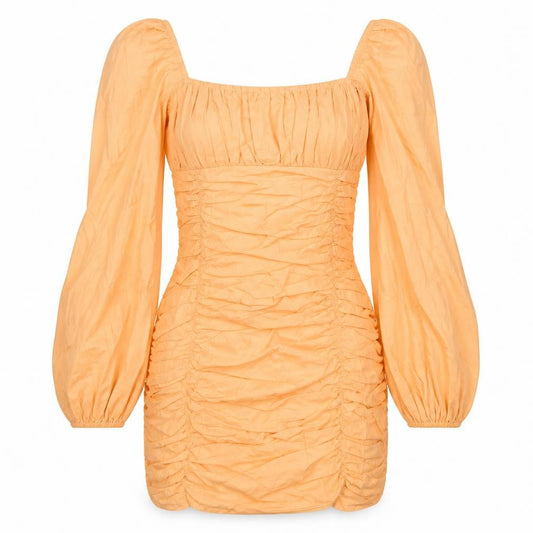 In the Style Womens Orange 100% Cotton Pencil Dress Size 6 Square Neck Zip - Ruched