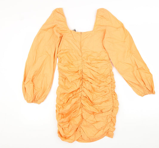 In the Style Womens Orange 100% Cotton Pencil Dress Size 6 Square Neck Zip - Ruched