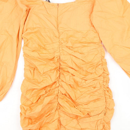 In the Style Womens Orange 100% Cotton Pencil Dress Size 6 Square Neck Zip - Ruched