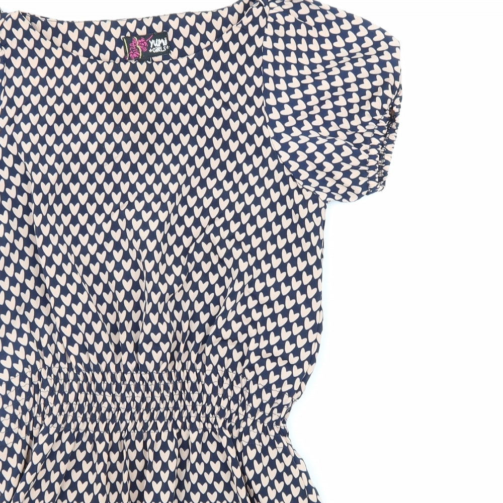 Yumi Girls Pink Geometric Polyester A-Line Size 9 Years Boat Neck Pullover - Love Heart