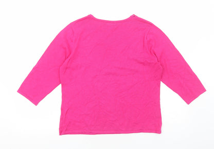 SKY DESIGNS Womens Pink Viscose Basic T-Shirt Size M V-Neck
